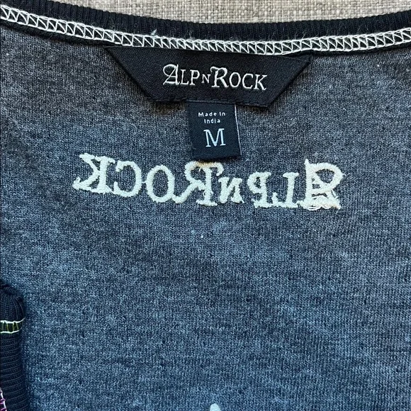 Alp & Rock Kukkia Henley Black Long Sleeve Embroidered Flower Top Shirt M - Picture 5 of 9